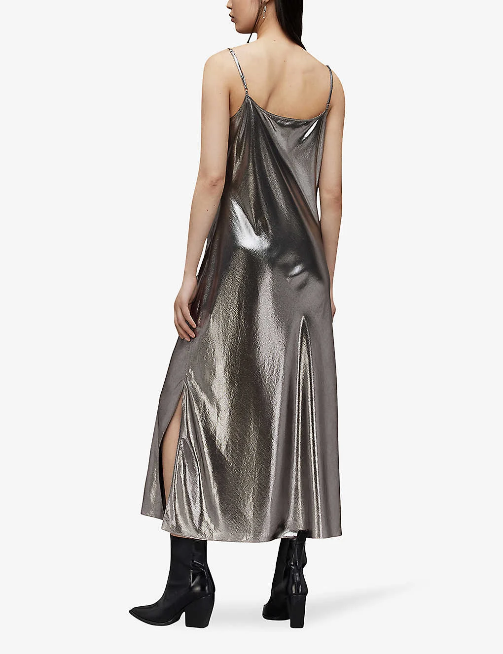 AllSaints Hadley Metallic Recycled-polyester Midi Slip Dress 6 AllSaints Hadley Metallic Recycled-polyester Midi Slip Dress - Image 4
