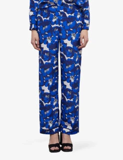 THE KOOPLES Floral-print Wide-leg Silk Trousers 9 THE KOOPLES Floral-print Wide-leg Silk Trousers -Sweaty Betty Store R04147352 BLU01 ALT02