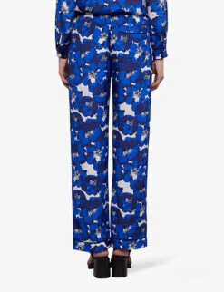 THE KOOPLES Floral-print Wide-leg Silk Trousers 10 THE KOOPLES Floral-print Wide-leg Silk Trousers -Sweaty Betty Store R04147352 BLU01 ALT03