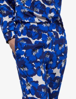 THE KOOPLES Floral-print Wide-leg Silk Trousers 11 THE KOOPLES Floral-print Wide-leg Silk Trousers -Sweaty Betty Store R04147352 BLU01 ALT04