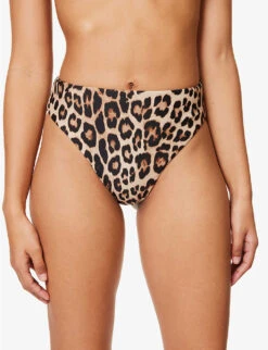 GOOD AMERICAN Good Waist Animal-print Mid-rise Bikini Bottoms -Sweaty Betty Store R04148933 LEOPARDREVERSE001 ALT02