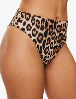 GOOD AMERICAN Good Waist Animal-print Mid-rise Bikini Bottoms -Sweaty Betty Store R04148933 LEOPARDREVERSE001 ALT04