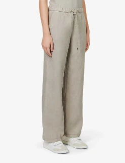 JAMES PERSE Textured Straight-leg High-rise Linen Trousers -Sweaty Betty Store R04149009 SILT ALT02