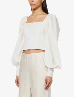 Ruth Balloon-sleeve Square-neck Regular-fit Woven Top 10 Ruth Balloon-sleeve Square-neck Regular-fit Woven Top -Sweaty Betty Store R04149642 WHITE ALT02