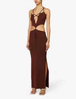 Reis Cut-out Plunge-neck Stretch-woven Maxi Dress -Sweaty Betty Store R04150197 RUST ALT02