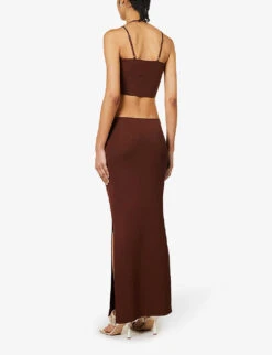 Reis Cut-out Plunge-neck Stretch-woven Maxi Dress -Sweaty Betty Store R04150197 RUST ALT03
