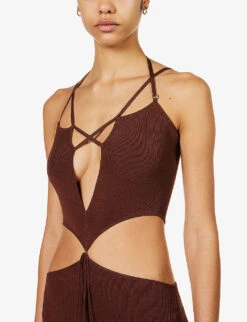 Reis Cut-out Plunge-neck Stretch-woven Maxi Dress -Sweaty Betty Store R04150197 RUST ALT04