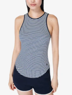 Sweaty Betty Harper Striped Rib Stretch-modal Top -Sweaty Betty Store R04150390 NAVYWHITESTRIPE ALT02