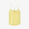 Zadig & Voltaire Chrisa Plunge-neck Lace-panel Satin Cami -Sweaty Betty Store R04151928 ZESTE M