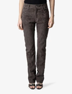 Zadig & Voltaire Priva Flared-leg Slim-fit Leather Trousers 9 Zadig & Voltaire Priva Flared-leg Slim-fit Leather Trousers -Sweaty Betty Store R04152001 ELEPHANT ALT02