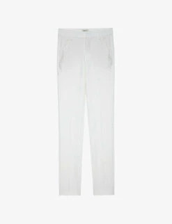 Zadig & Voltaire Prune Crystal-embellished Tapered-leg Mid-rise Stretch-woven Trousers