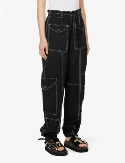 Ganni Contrast-stitched Straight-leg Recycled Polyester-blend Trousers 10 Ganni Contrast-stitched Straight-leg Recycled Polyester-blend Trousers -Sweaty Betty Store R04152934 BLACK ALT02