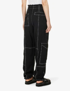 Ganni Contrast-stitched Straight-leg Recycled Polyester-blend Trousers 11 Ganni Contrast-stitched Straight-leg Recycled Polyester-blend Trousers -Sweaty Betty Store R04152934 BLACK ALT03