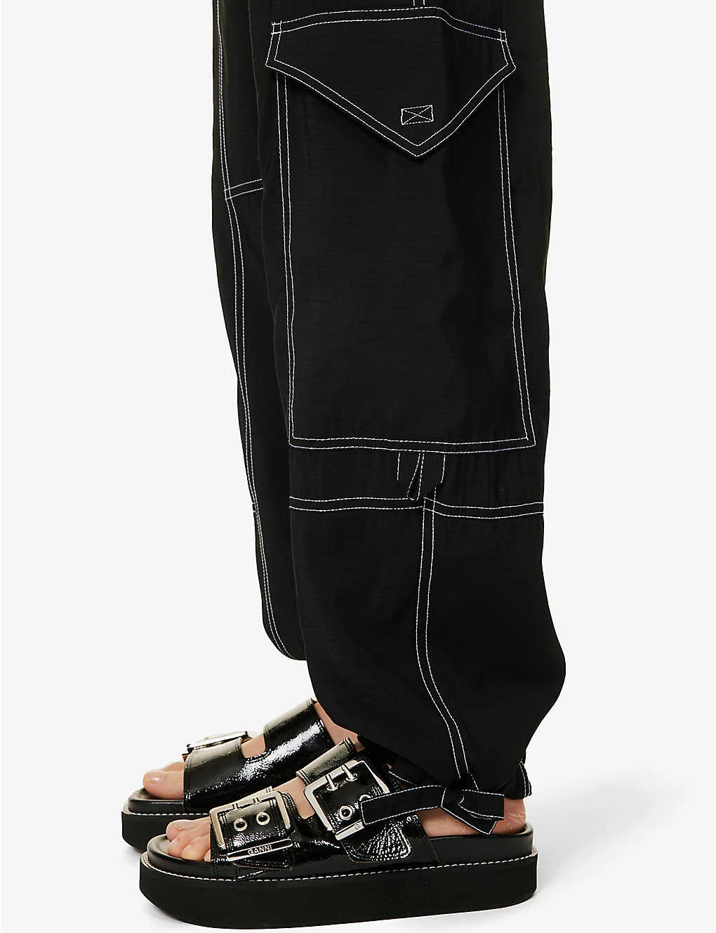 Ganni Contrast-stitched Straight-leg Recycled Polyester-blend Trousers 8 Ganni Contrast-stitched Straight-leg Recycled Polyester-blend Trousers - Image 6