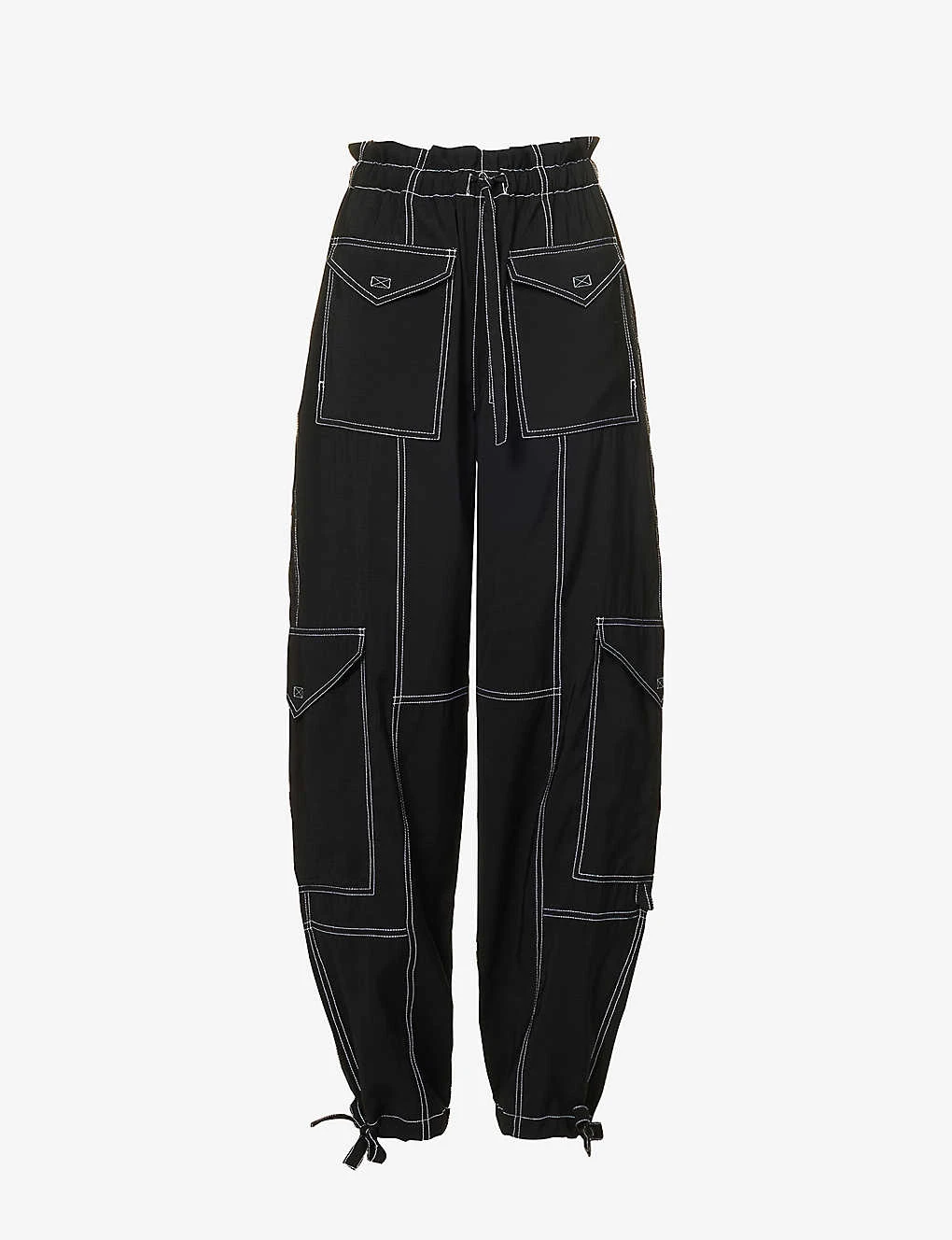 Ganni Contrast-stitched Straight-leg Recycled Polyester-blend Trousers 3 Ganni Contrast-stitched Straight-leg Recycled Polyester-blend Trousers