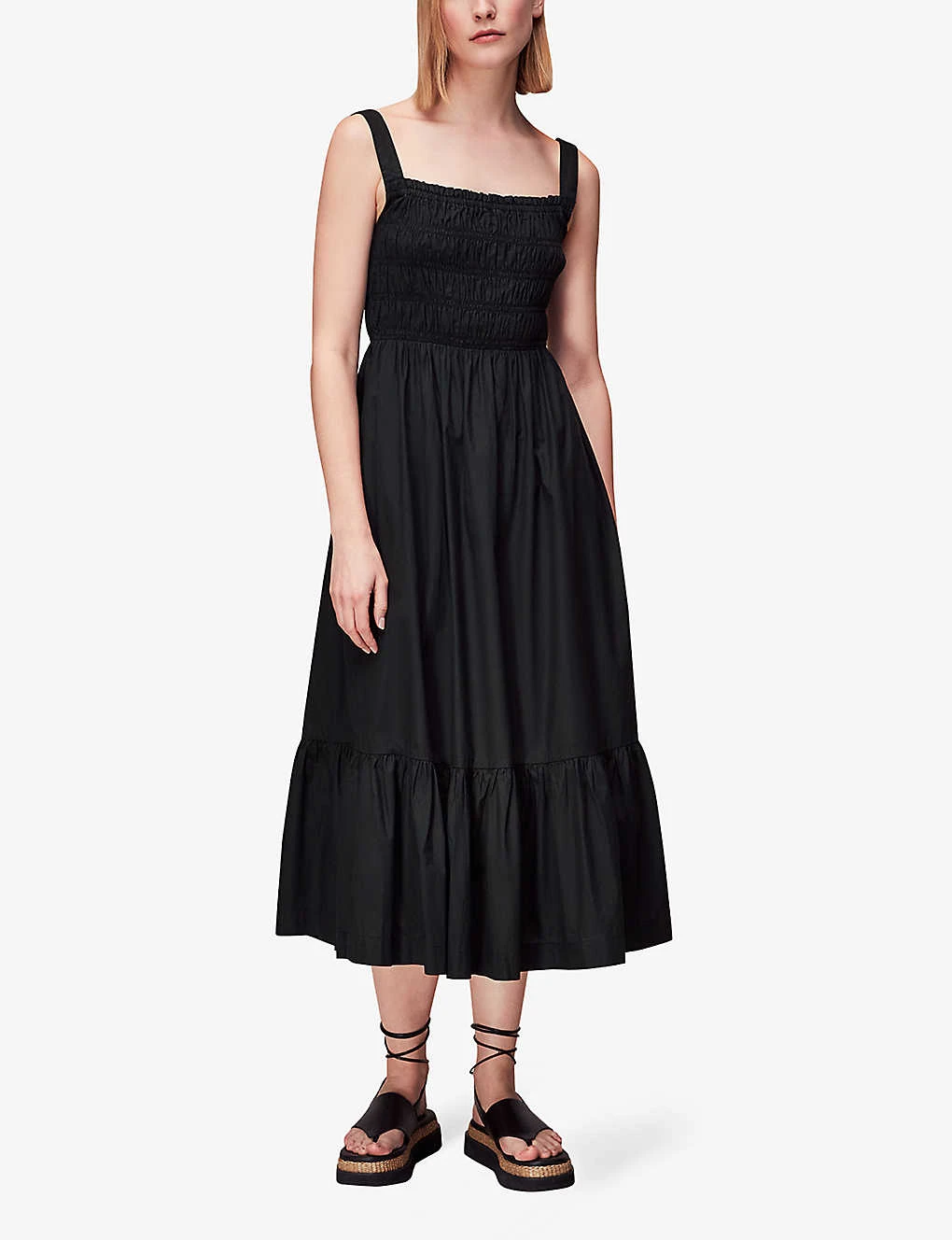 Whistles Greta Shirred-bodice Ruched Cotton-poplin Midi Dress 4 Whistles Greta Shirred-bodice Ruched Cotton-poplin Midi Dress - Image 2