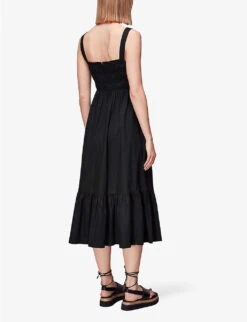 Whistles Greta Shirred-bodice Ruched Cotton-poplin Midi Dress 10 Whistles Greta Shirred-bodice Ruched Cotton-poplin Midi Dress -Sweaty Betty Store R04153123 BLACK ALT03