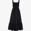 Whistles Greta Shirred-bodice Ruched Cotton-poplin Midi Dress -Sweaty Betty Store R04153123 BLACK M