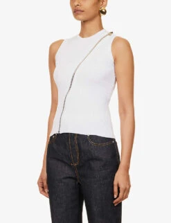 Alexander McQueen Zip-embellished Sleeveless Knitted Top 9 Alexander McQueen Zip-embellished Sleeveless Knitted Top -Sweaty Betty Store R04153286 OPTICWHITEGOLD ALT02