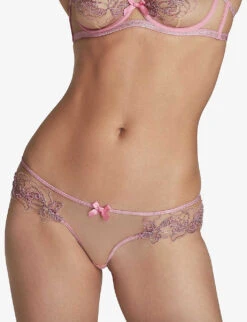 AGENT PROVOCATEUR Lindie Floral-embroidered Low-rise Tulle Briefs 8 AGENT PROVOCATEUR Lindie Floral-embroidered Low-rise Tulle Briefs -Sweaty Betty Store R04153346 PINK ALT02