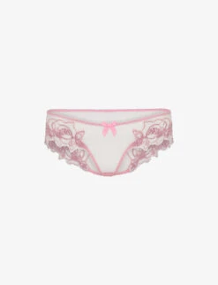 AGENT PROVOCATEUR Lindie Floral-embroidered Low-rise Tulle Briefs