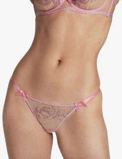 AGENT PROVOCATEUR Lindie Floral-motif Tulle Low-rise Thong -Sweaty Betty Store R04153348 PINK ALT02