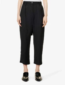 Dominate Wide-leg Dropped-crotch Wool Trousers 9 Dominate Wide-leg Dropped-crotch Wool Trousers -Sweaty Betty Store R04153453 BLACKWOOL ALT02