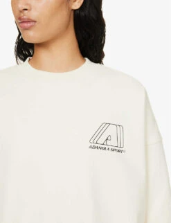 Brand-print Oversized-fit Cotton-jersey Sweatshirt -Sweaty Betty Store R04153504 CREAM ALT04