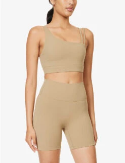 Ultimate Asymmetric Double-strap Stretch-woven Bra 9 Ultimate Asymmetric Double-strap Stretch-woven Bra -Sweaty Betty Store R04153639 DEEPSAND ALT02