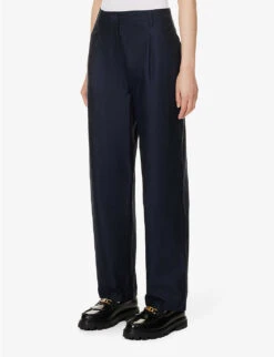 Maison Kitsuné X Olympia Le-Tan Cropped Wide-leg High-rise Cotton Trousers 10 Maison Kitsuné X Olympia Le-Tan Cropped Wide-leg High-rise Cotton Trousers -Sweaty Betty Store R04153711 DARKNAVY ALT02