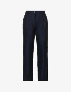 Maison KitsunΓ© X Olympia Le-Tan Cropped Wide-leg High-rise Cotton Trousers