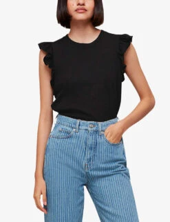 Whistles Frilled Cap-sleeved Cotton T-shirt 9 Whistles Frilled Cap-sleeved Cotton T-shirt -Sweaty Betty Store R04153953 BLACK ALT02