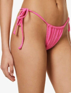 GOOD AMERICAN Sparkle Tie-side Bikini Bottoms 8 GOOD AMERICAN Sparkle Tie-side Bikini Bottoms -Sweaty Betty Store R04154435 KNOCKOUTPINK001 ALT02