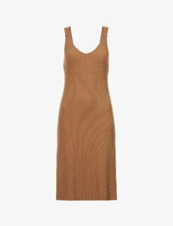 Vince V-neck Ribbed Stretch-knit Midi Dress