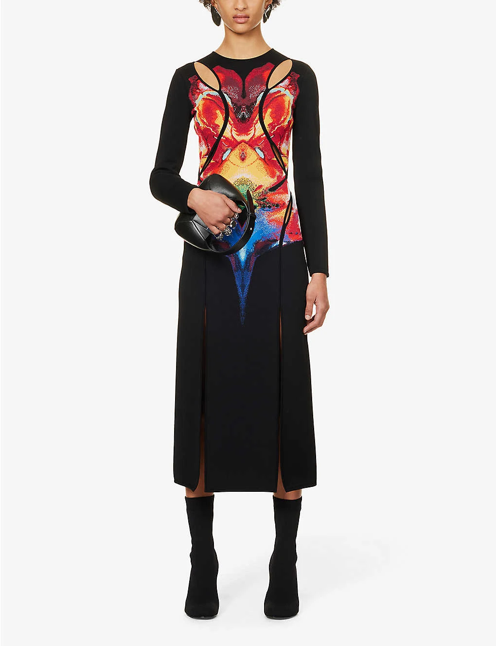 Alexander McQueen Orchid-print Cut-out Knitted Midi Dress 4 Alexander McQueen Orchid-print Cut-out Knitted Midi Dress - Image 2