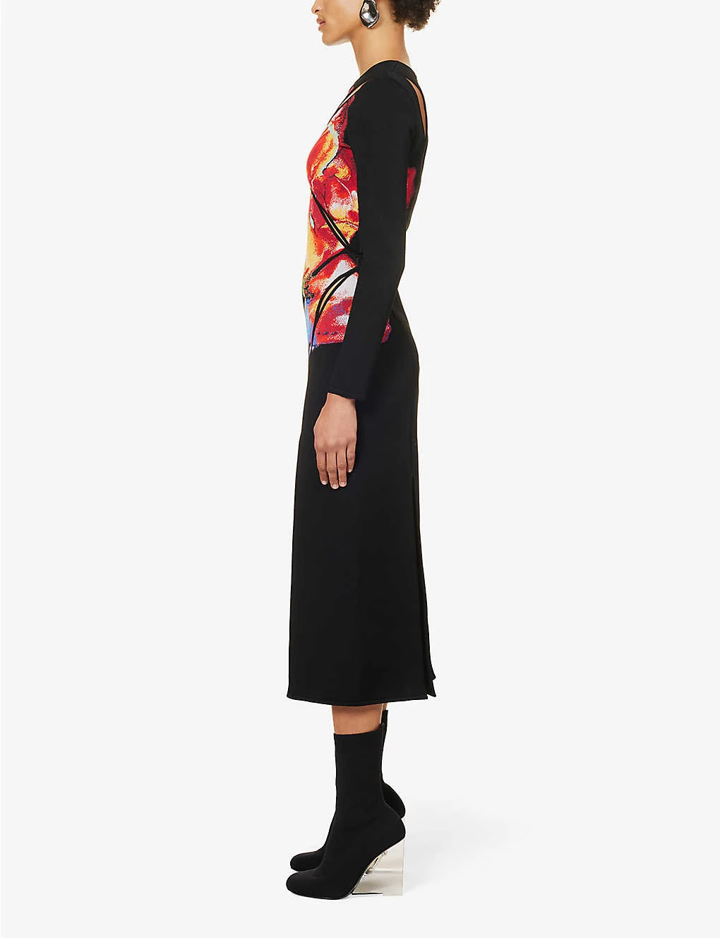 Alexander McQueen Orchid-print Cut-out Knitted Midi Dress 5 Alexander McQueen Orchid-print Cut-out Knitted Midi Dress - Image 3