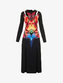 Alexander McQueen Orchid-print Cut-out Knitted Midi Dress