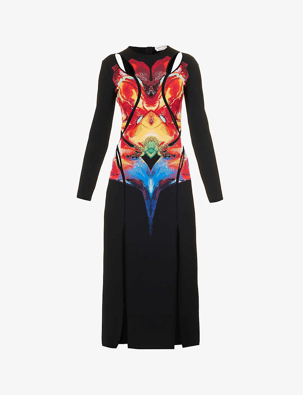 Alexander McQueen Orchid-print Cut-out Knitted Midi Dress 3 Alexander McQueen Orchid-print Cut-out Knitted Midi Dress