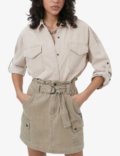 Ikks Oversized Studded Denim Shirt -Sweaty Betty Store R04156277 DARKBEIGE ALT02