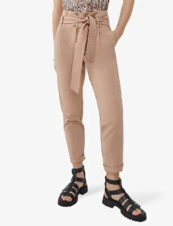 Ikks Belted Straight-leg High-rise Cotton Trousers -Sweaty Betty Store R04156286 DARKBEIGE ALT02
