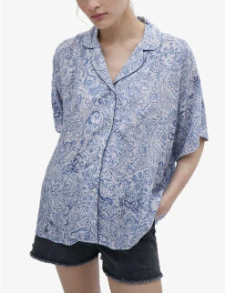 Ikks Paisley-patterned Relaxed-fit Woven Shirt 9 Ikks Paisley-patterned Relaxed-fit Woven Shirt -Sweaty Betty Store R04156336 BLUEGREY ALT02