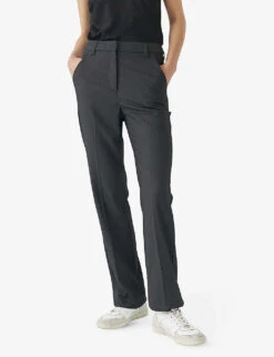 Ikks Birdseye-weave Straight-leg Mid-rise Stretch-woven Trousers -Sweaty Betty Store R04156340 BLACK ALT02