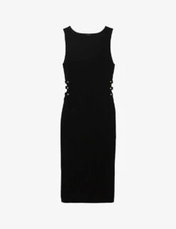 Ikks Sleeveless Round-neck Side-slit Knitted Midi Dress