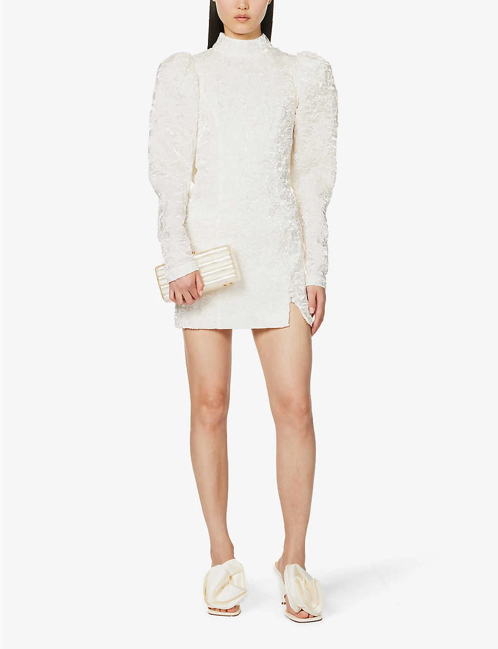 ROTATE Birger Christensen Puffed-shoulders High-neck Recycled-polyester-blend Mini Dress 4 ROTATE Birger Christensen Puffed-shoulders High-neck Recycled-polyester-blend Mini Dress - Image 2