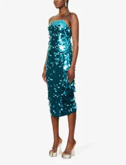 Sequin-disk Woven Midi Dress -Sweaty Betty Store R04157909 TURQUOISE ALT02