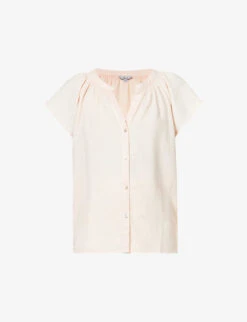 RAILS Alena Flutter-sleeve Shirred-trim Linen-blend Top