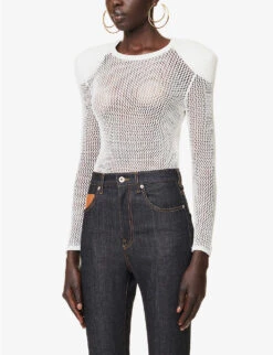 Semi-sheer Padded-shoulder Knitted Body -Sweaty Betty Store R04160118 WHITE ALT02