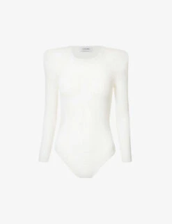 Semi-sheer Padded-shoulder Knitted Body