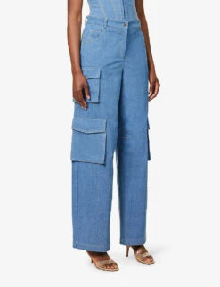 Contrast-stitch Straight-leg High-rise Denim Trousers -Sweaty Betty Store R04160609 BLUE ALT02