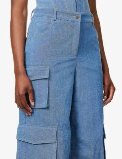 Contrast-stitch Straight-leg High-rise Denim Trousers -Sweaty Betty Store R04160609 BLUE ALT04